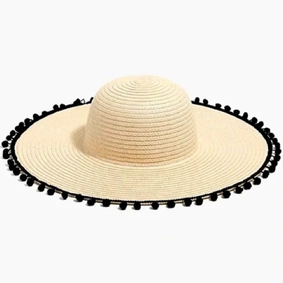 J. By J. Crew wide brim Pom Pom straw hat - Picture 1 of 10
